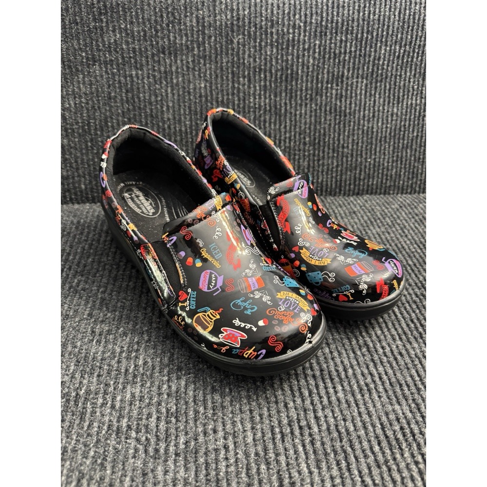 Easy Works Women's Comfort Clogs Sz 11 Nurse Slip Resist Coffee Graphic Print
